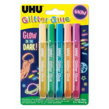 COLLE GLITTER GLOW IN DARK 5X10 ML "UHU" REF:48210